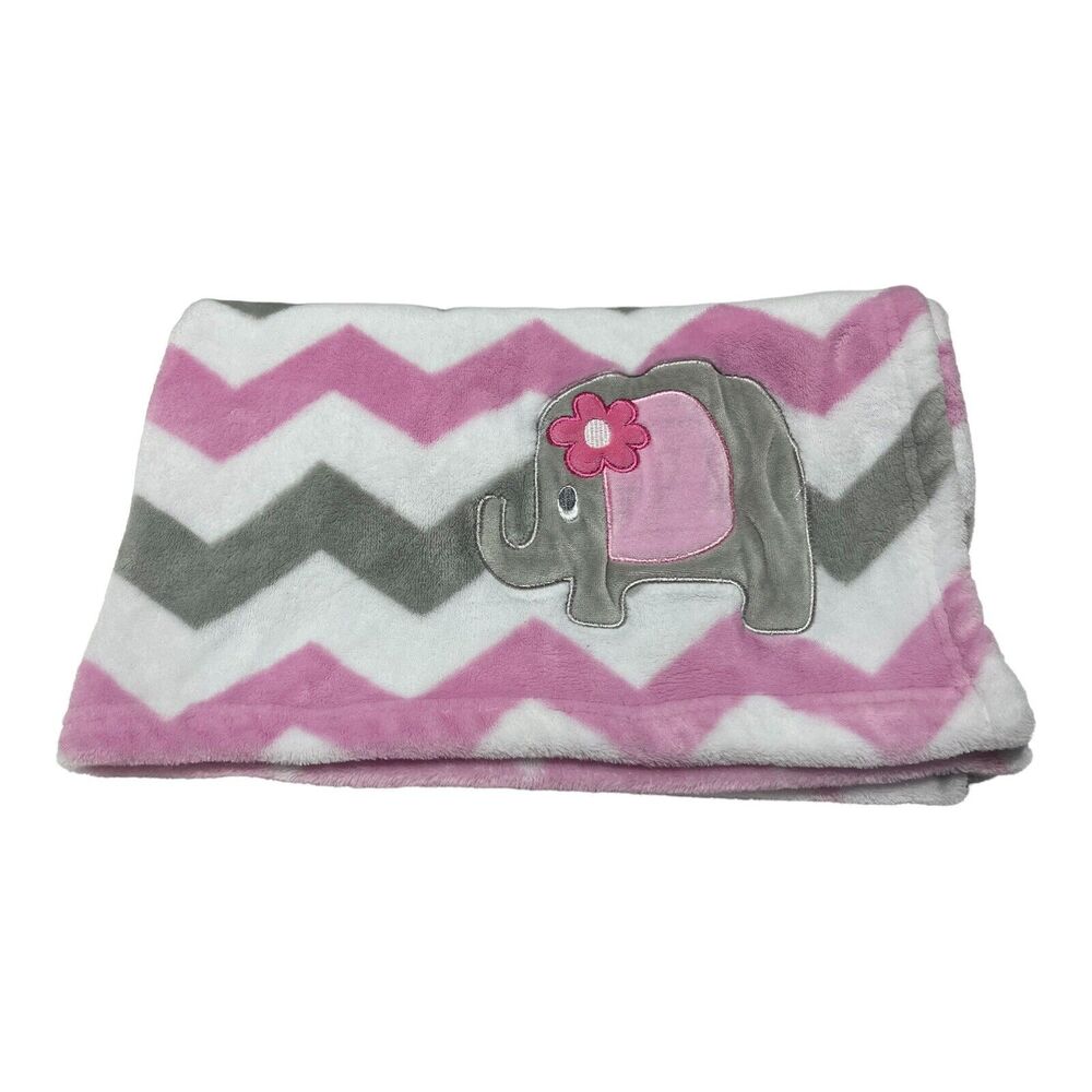 Baby Essentials Elephant Baby Blanket Pink Gray White Chevron Zig Zag Girl